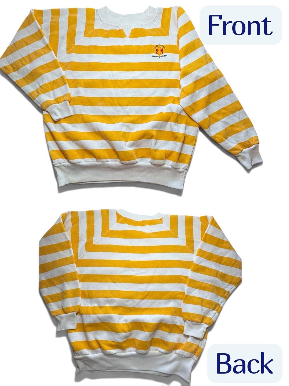 Vtg Coastal Preppy Sweatshirt Boxy Striped Yellow/White Giorgio Beverly Hills